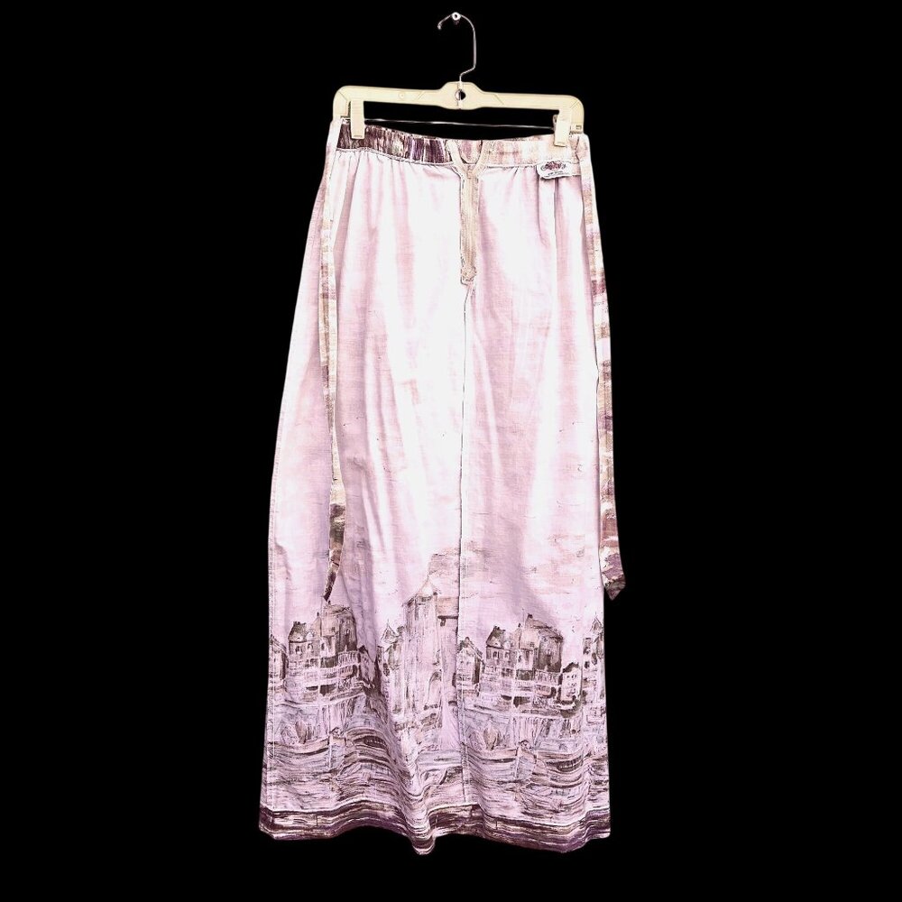 Lanz Originals 1980s Scenic Maxi Skirt Seine River 26"W Pastel Novelty Print - Picture 10 of 12